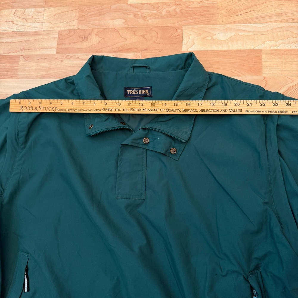 Tres Bien Mens 2XL Forest Green Windbreaker Pullover Quarter Zip Jacket Pockets - Picture 7 of 8